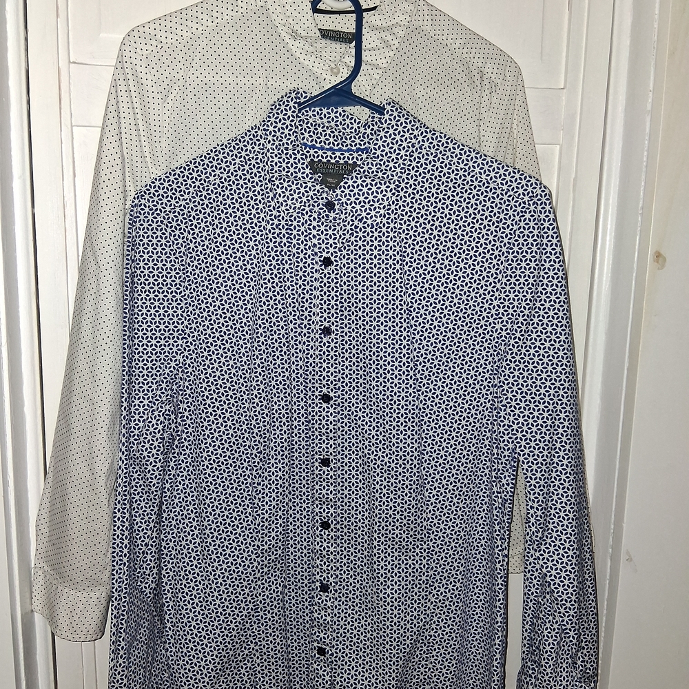 Covington Women's Navy, White Geometric Shirt, White With Black Polka Dots Set